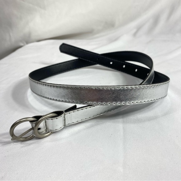 Metallic Silver Double Ring Buckle Belt - Picture 1 of 4